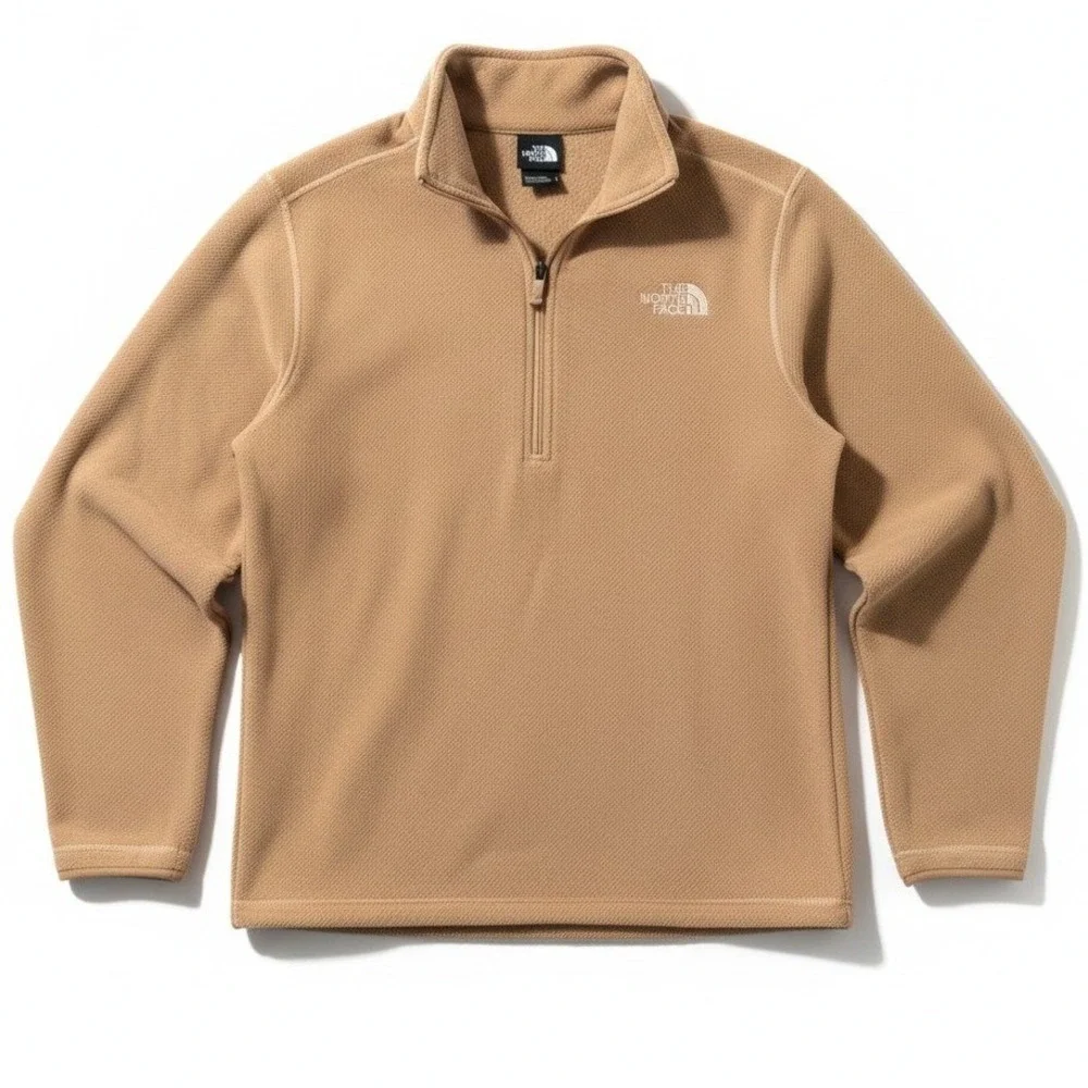 The North Face Mens Quarter Zip Fleece Pullover Tan Waffle Knit Size M‎